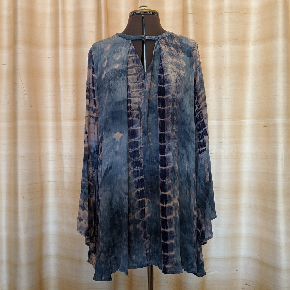 NWT Bohemian Dress Blue Tie-Dye Dress Scrap Work - Picture 4 of 6